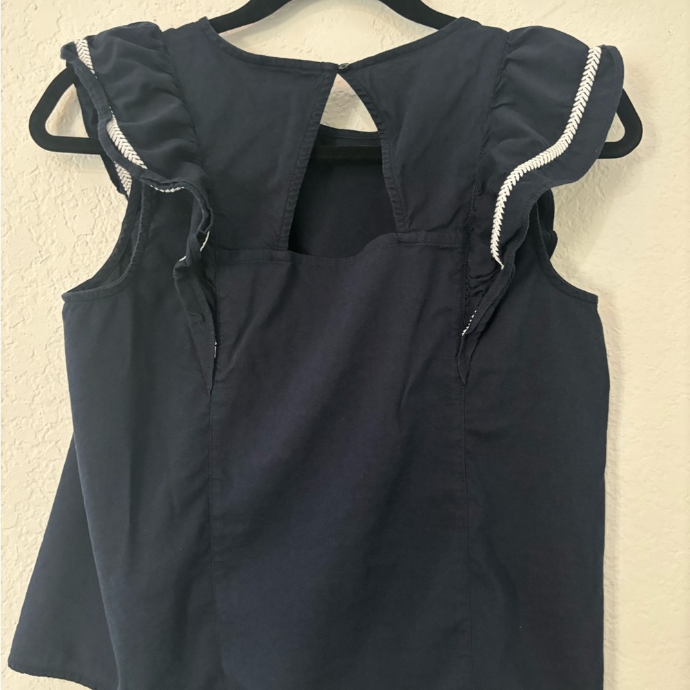 Banana Republic Embellished Open Back Flutter Sleeve Top Navy Blue Medium petite - Picture 5 of 7